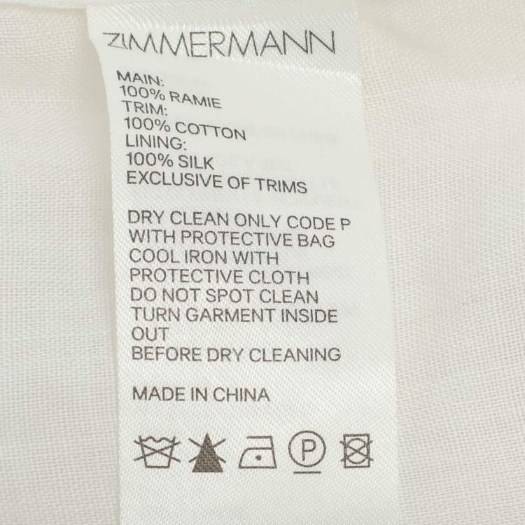 Pre Owned Zimmermann Ivory Ramie Corsage Linear Blouse L