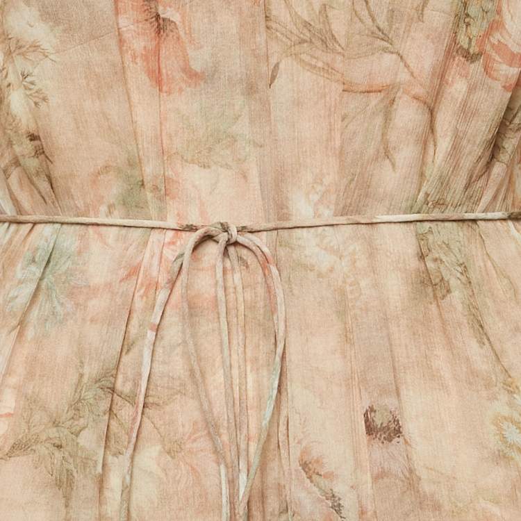 مملوكة مسبقًا Zimmermann Beige Floral Print Georgette Silk Tiered Asymmetric Midi Dress M