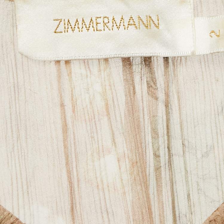 مملوكة مسبقًا Zimmermann Beige Floral Print Georgette Silk Tiered Asymmetric Midi Dress M