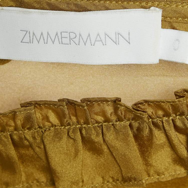 Pre Owned Zimmermann Green Silk-Habotai Estelle Ruffled Mini Dress S