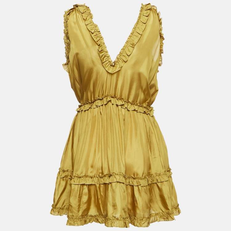 Pre Owned Zimmermann Green Silk-Habotai Estelle Ruffled Mini Dress S