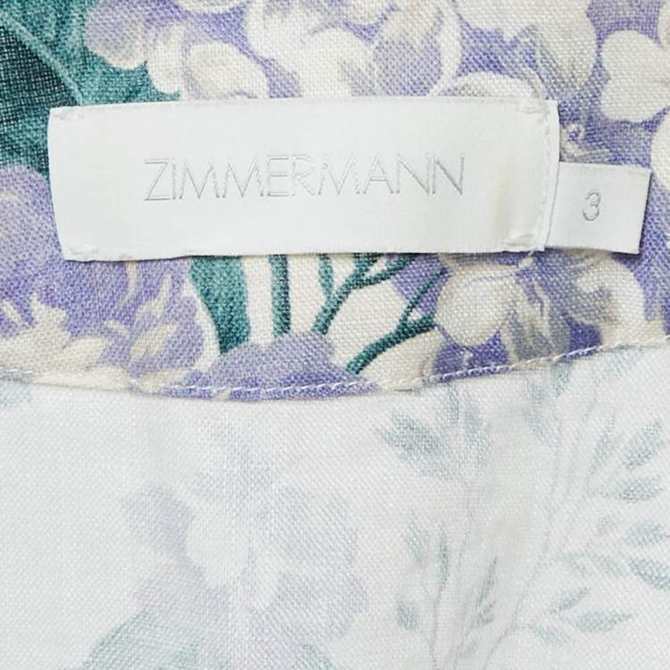 Pre Owned Zimmermann Off White Floral Print Linen Mini Wrap Dress L