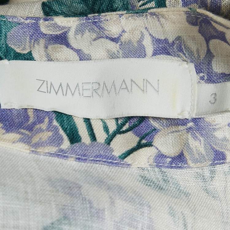 Pre Owned Zimmermann Off White Floral Print Linen Mini Wrap Dress L