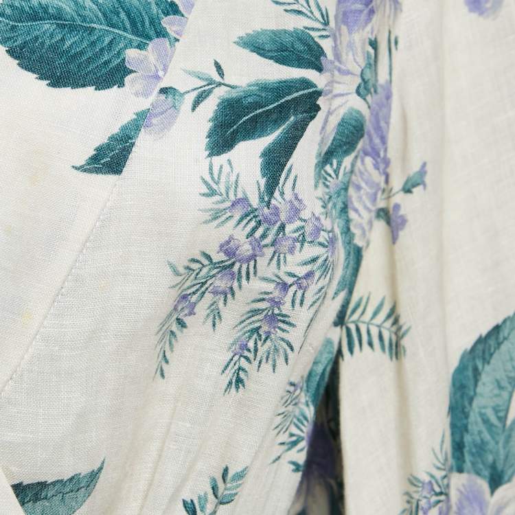 Pre Owned Zimmermann Off White Floral Print Linen Mini Wrap Dress L