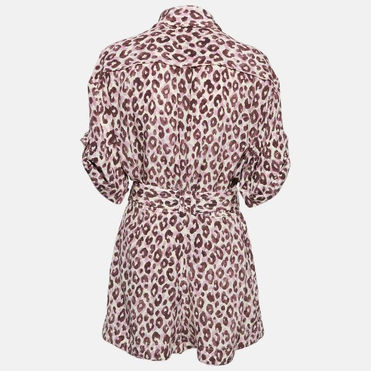 Pre Owned Zimmermann Purple Leopard Print Silk Shirt and Shorts Set M/L