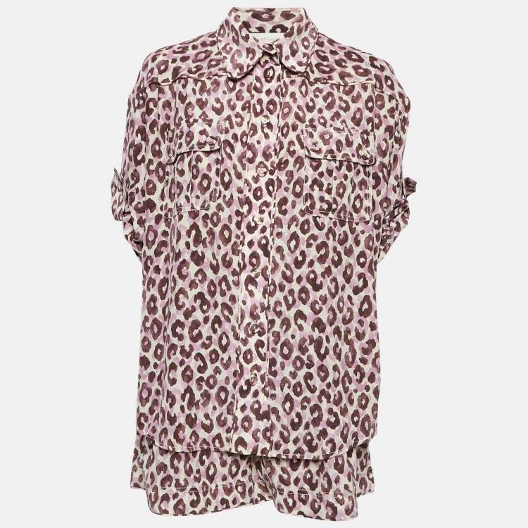 Pre Owned Zimmermann Purple Leopard Print Silk Shirt and Shorts Set M/L