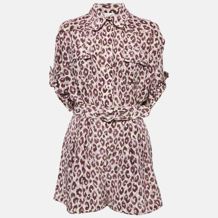 Pre Owned Zimmermann Purple Leopard Print Silk Shirt and Shorts Set M/L