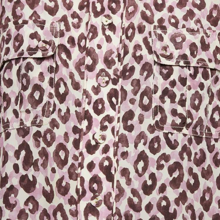 Pre Owned Zimmermann Purple Leopard Print Silk Shirt and Shorts Set M/L