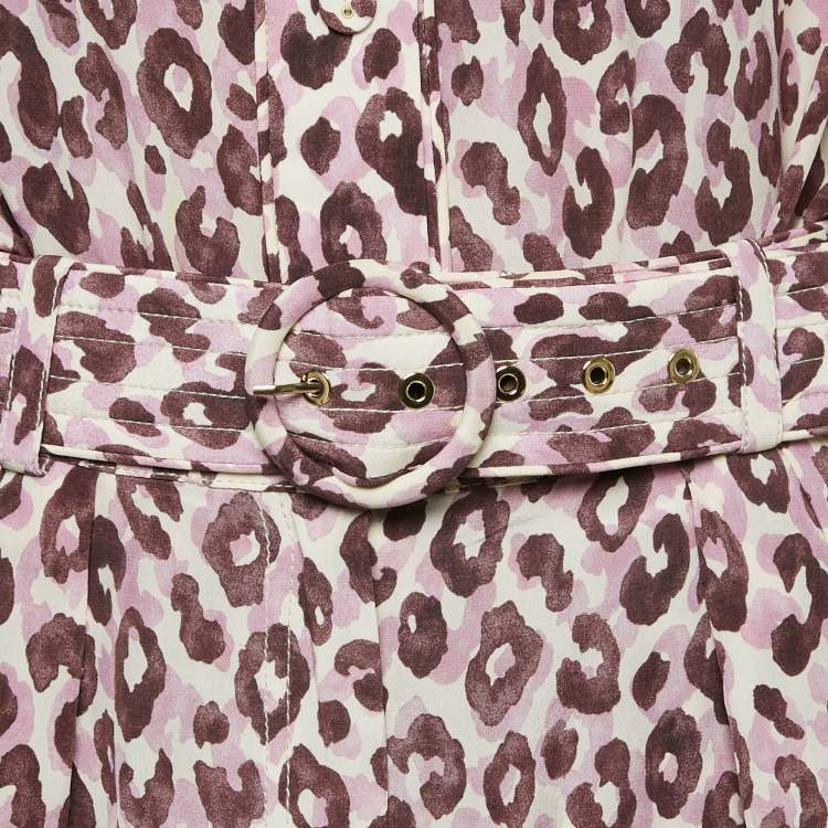 Pre Owned Zimmermann Purple Leopard Print Silk Shirt and Shorts Set M/L