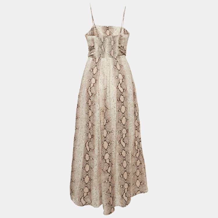 Pre Owned Zimmermann Pink Python Skin Print Linen Cut-Out Midi Dress L