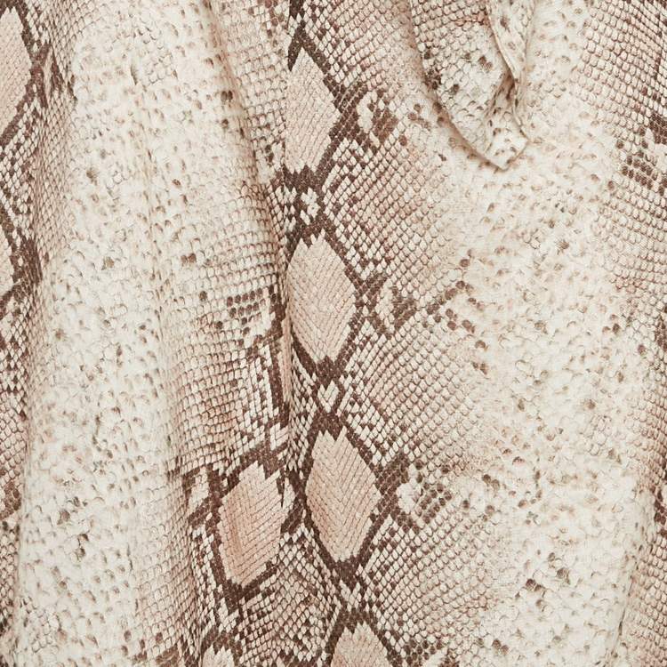 Pre Owned Zimmermann Pink Python Skin Print Linen Cut-Out Midi Dress L