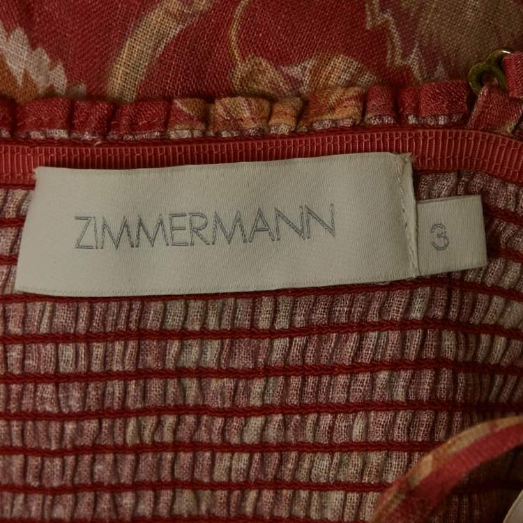 Pre Owned Zimmermann Pink Floral Print Linen Flared Maxi Dress L