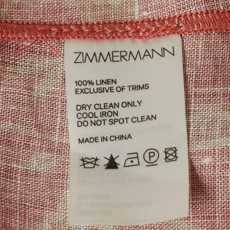 Pre Owned Zimmermann Pink Floral Print Linen Flared Maxi Dress L