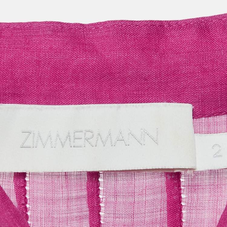 مملوكة مسبقًا Zimmermann Pink Broderie Anglaise Ramie Tiered Scallop Midi Dress M