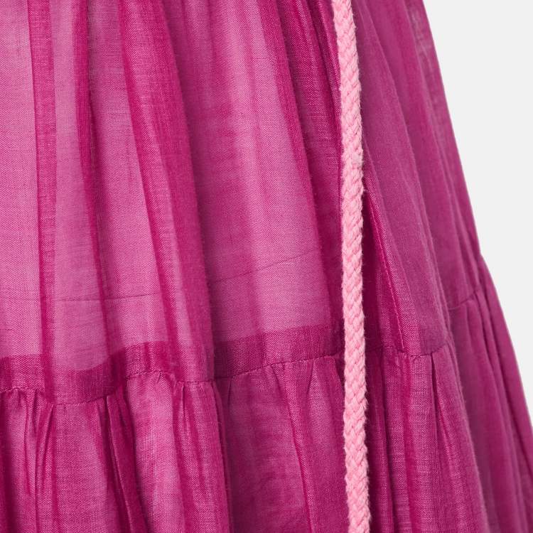 مملوكة مسبقًا Zimmermann Pink Broderie Anglaise Ramie Tiered Scallop Midi Dress M