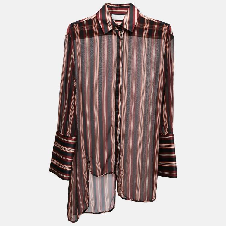 Pre Owned Zimmermann Multicolor Striped Georgette Asymmetrical Shirt L