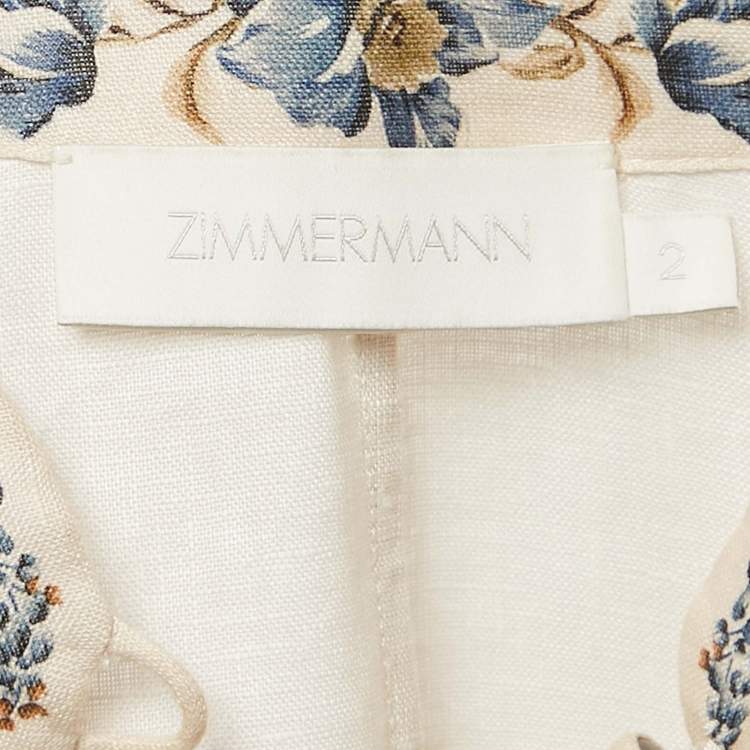 Pre Owned Zimmermann Beige Floral Print Linen Button Front Maxi Dress M