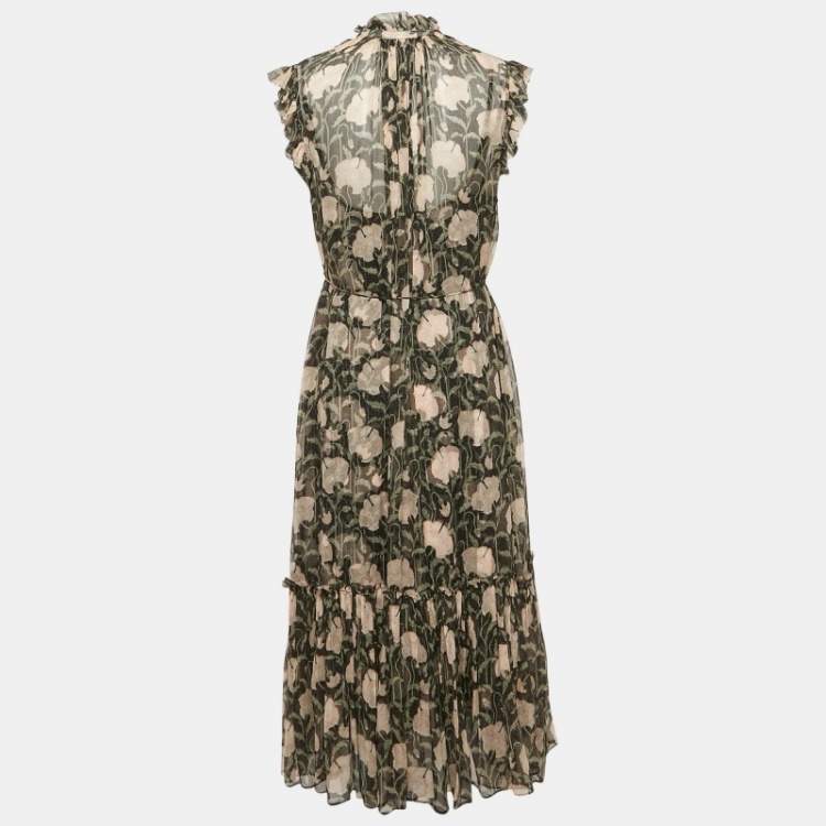 مملوكة مسبقًا Zimmermann Black Floral Print Silk Flounce Midi Dress L