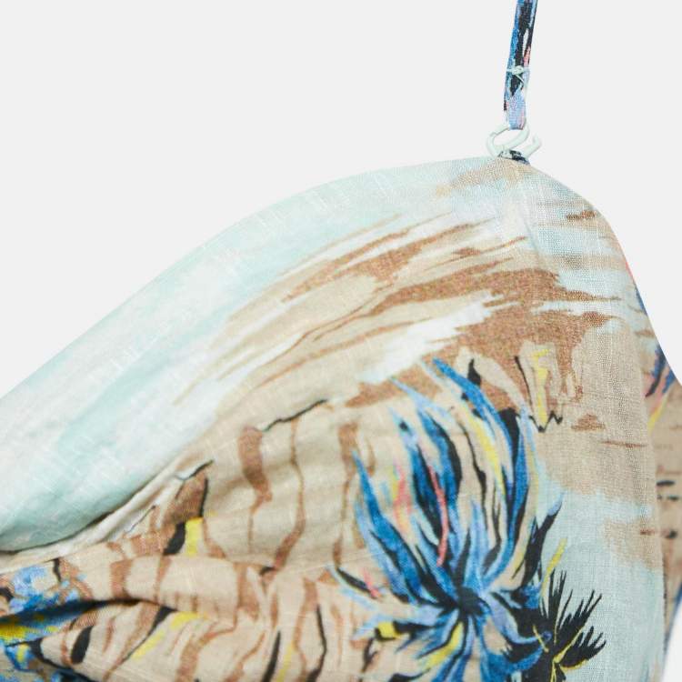 Pre Owned Zimmermann Multicolor Printed Cotton Neck Tie-Up Tiered Maxi Dress L