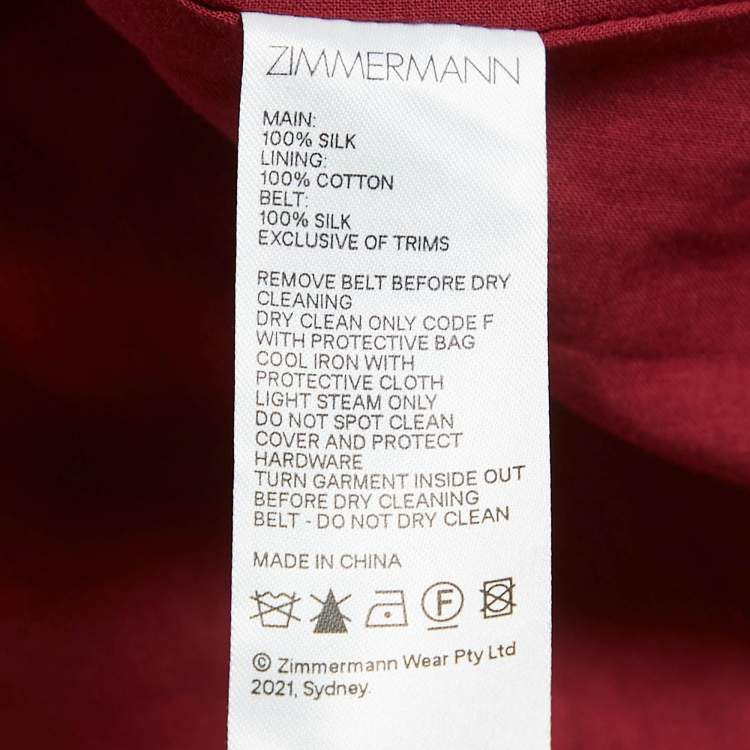 مملوكة مسبقًا Zimmermann Burgundy Concert Print Silk Belted Mini Dress M