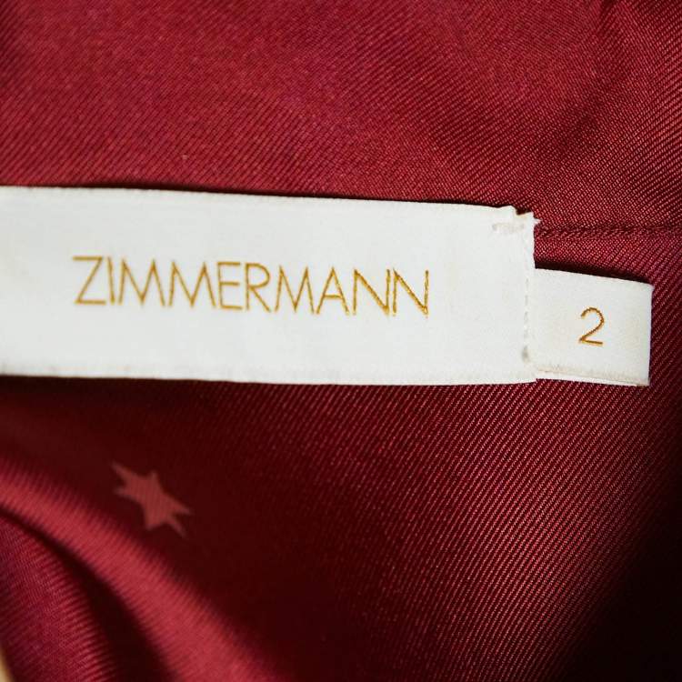 مملوكة مسبقًا Zimmermann Burgundy Concert Print Silk Belted Mini Dress M