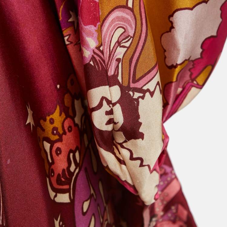 مملوكة مسبقًا Zimmermann Burgundy Concert Print Silk Belted Mini Dress M