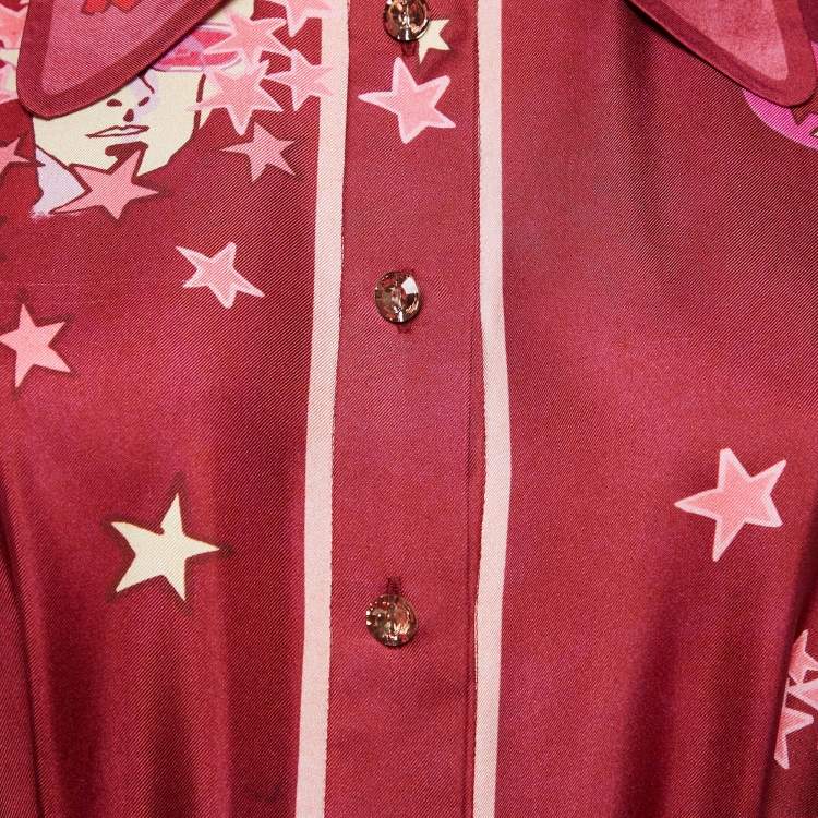 مملوكة مسبقًا Zimmermann Burgundy Concert Print Silk Belted Mini Dress M