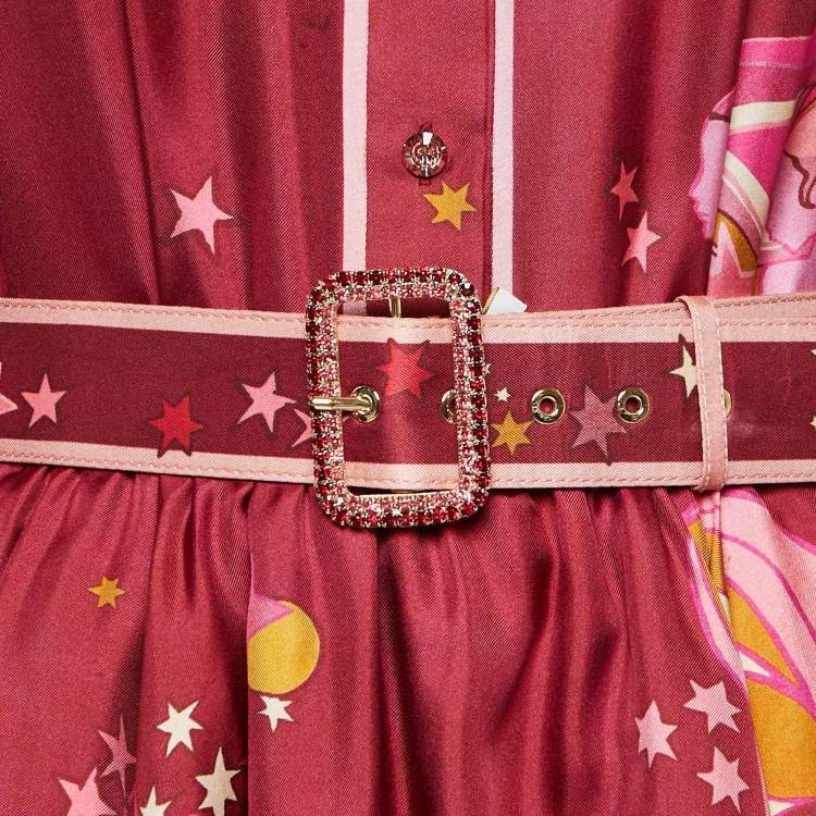 مملوكة مسبقًا Zimmermann Burgundy Concert Print Silk Belted Mini Dress M