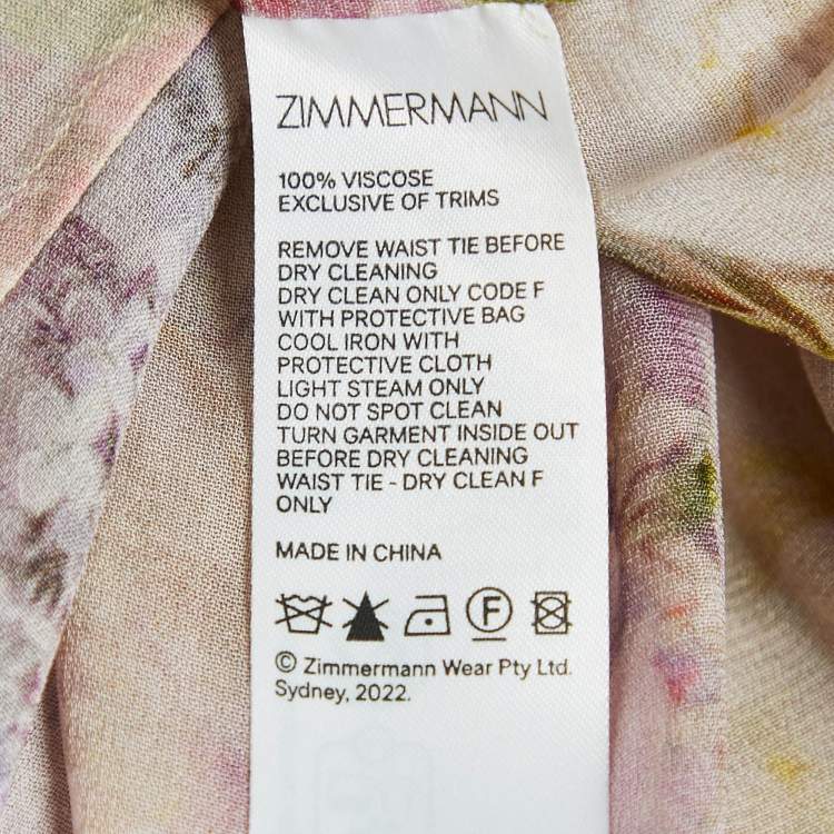 Pre Owned Zimmermann Pink Hydrangea Print Chiffon Tiered Midi Dress L