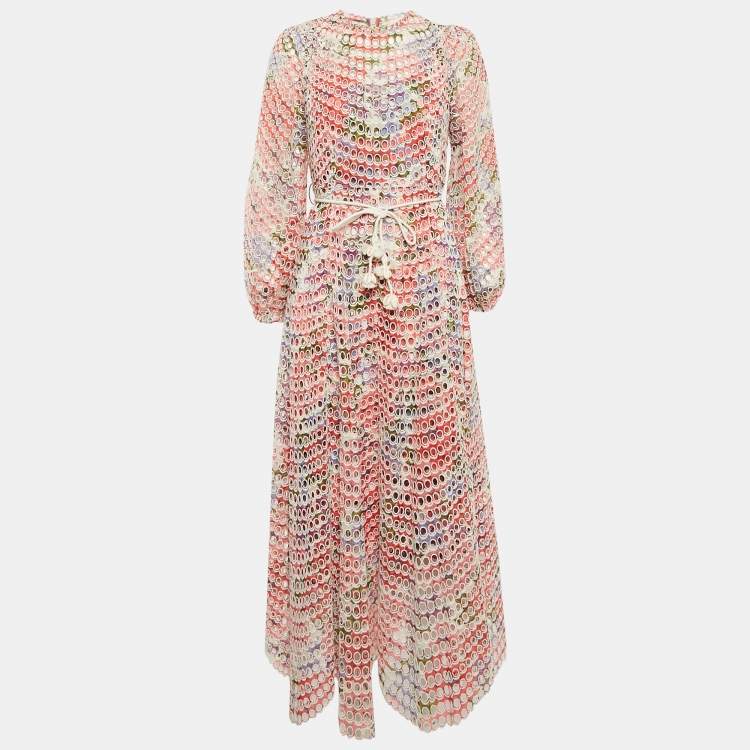 مملوكة مسبقًا Zimmermann Poppy Print Ramie Eyelet Midi Dress L