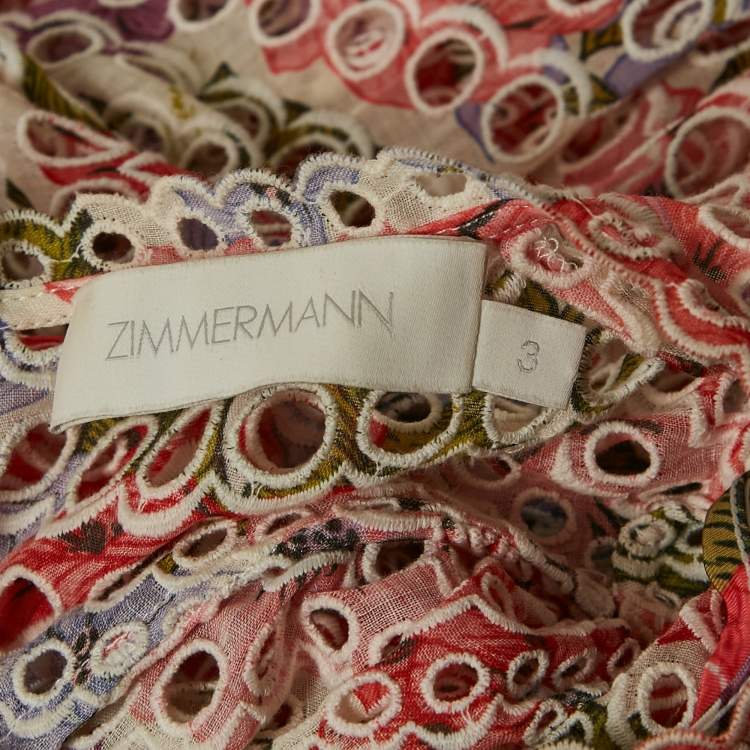 مملوكة مسبقًا Zimmermann Poppy Print Ramie Eyelet Midi Dress L