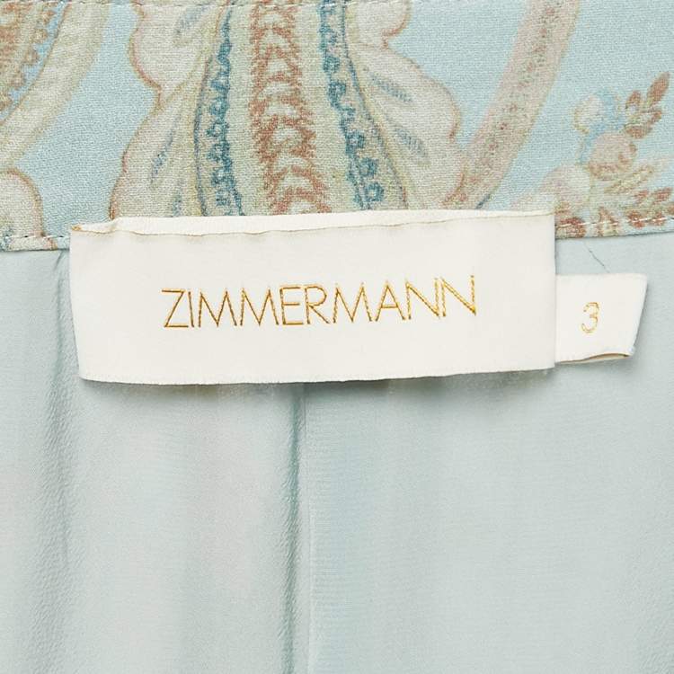 Pre Owned Zimmermann Blue Paisley Print Silk Lace Insert Playsuit L