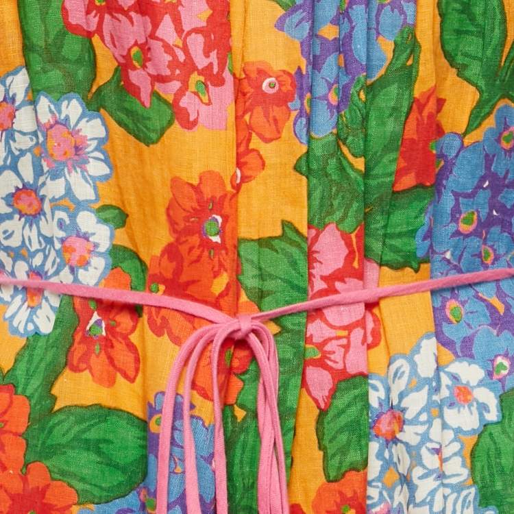 Pre Owned Zimmermann Multicolor Floral Print Linen Off-Shoulder Mini Dress L