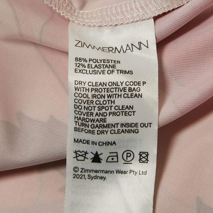 Pre Owned Zimmermann Pink Floral Print Chiffon Silk Ruffled Midi Dress L