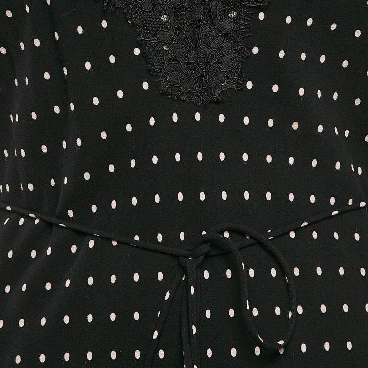 Pre Owned Zimmermann Black Polka Dots Print Silk Lace Trim Slip Midi Dress S