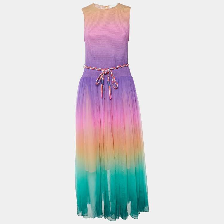 Pre Owned Zimmermann Multicolor Crepe Cira Shirred Midi Dress L