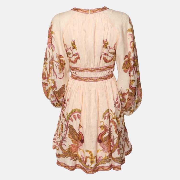 Pre Owned Zimmermann Multicolor Linen Lantern Belted Mini Dress S