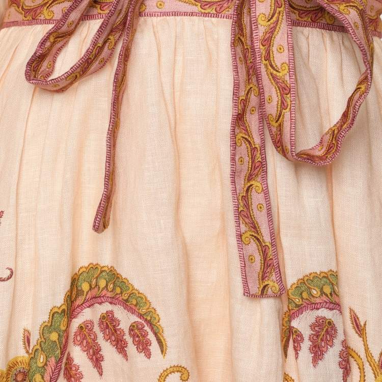 Pre Owned Zimmermann Multicolor Linen Lantern Belted Mini Dress S