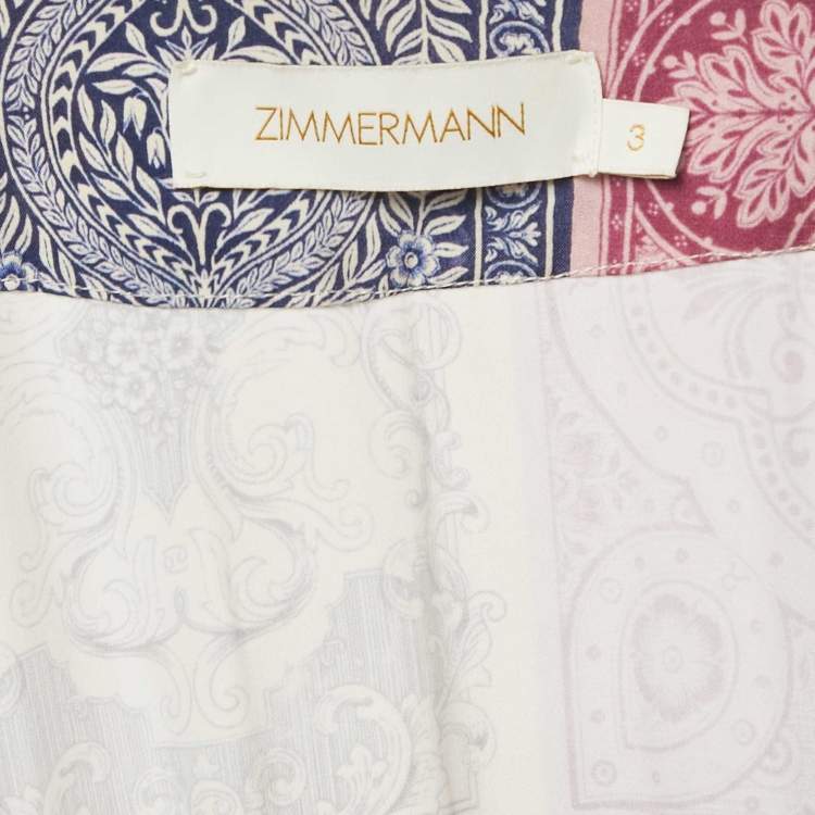 مملوكة مسبقًا Zimmermann Lavender Bandana Print Crepe Tiered Midi Wrap Dress L