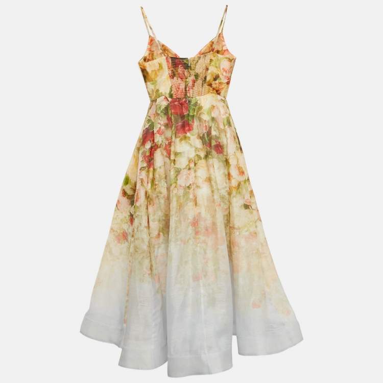 Pre Owned Zimmermann Beige Floral Print Linen Blend Ombre Midi Dress M