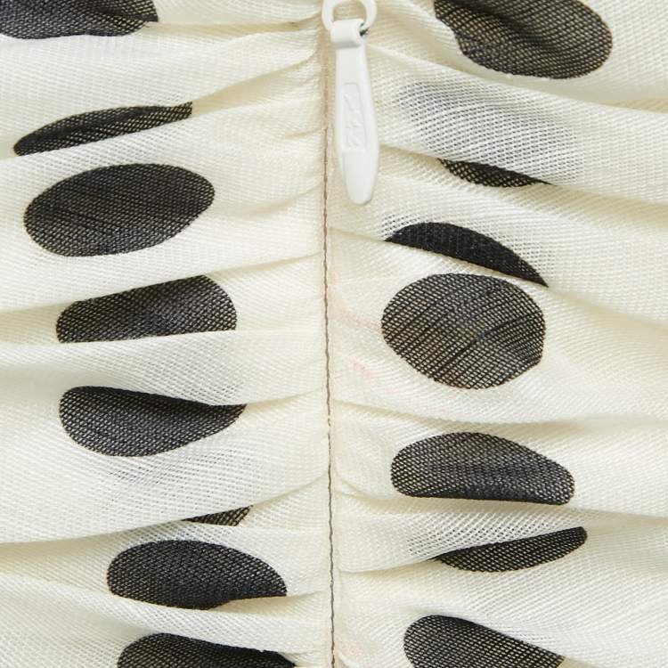 Pre Owned Zimmermann Off-White Polka Dot Print Ruched Strapless Maxi Dress S