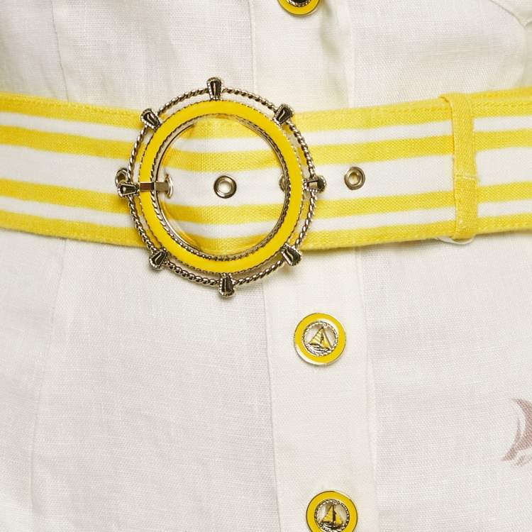 Pre Owned Zimmermann White/Yellow Sail Boat Print Linen Jumpsuit M
