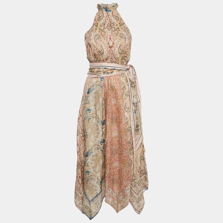 Pre Owned Zimmermann Multicolor Printed Cotton Halter Neck Maxi Dress M