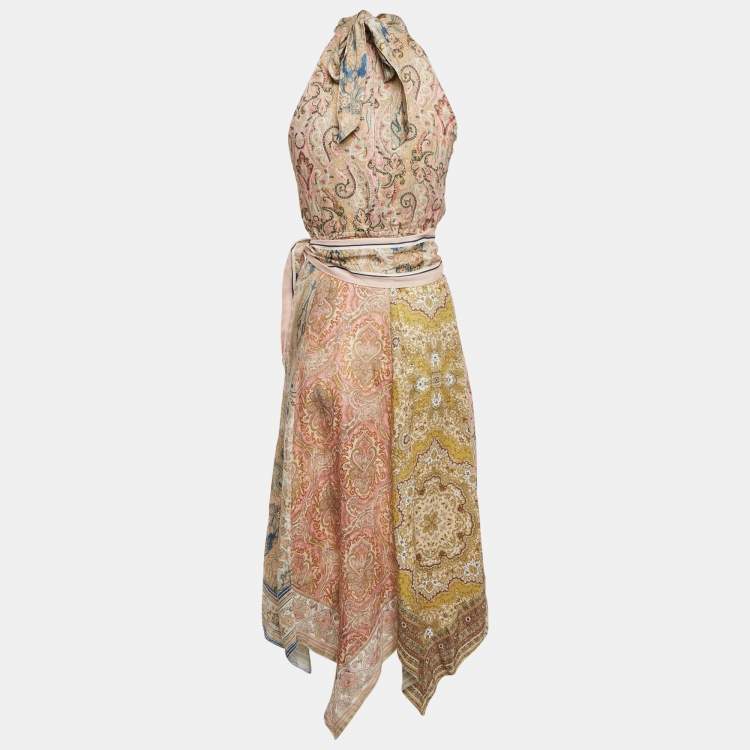 Pre Owned Zimmermann Multicolor Printed Cotton Halter Neck Maxi Dress M