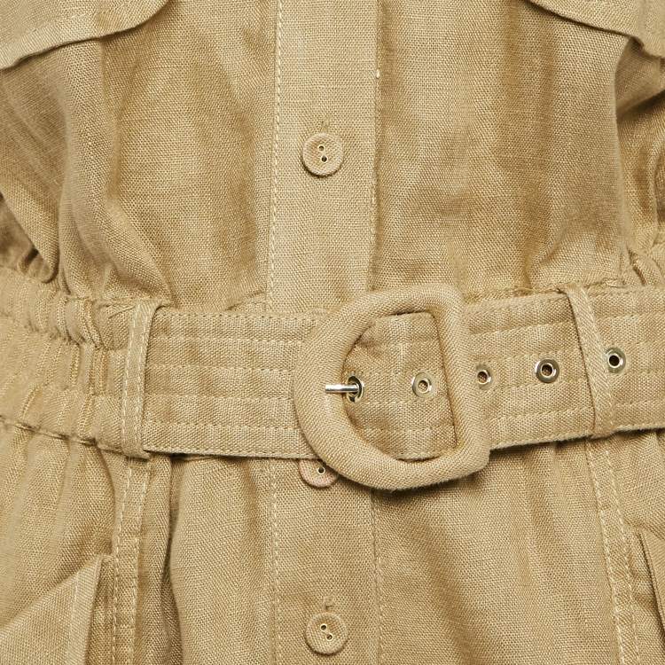 Pre Owned Zimmermann Olive Green Linen Belt Detail Cargo Jumpsuit M