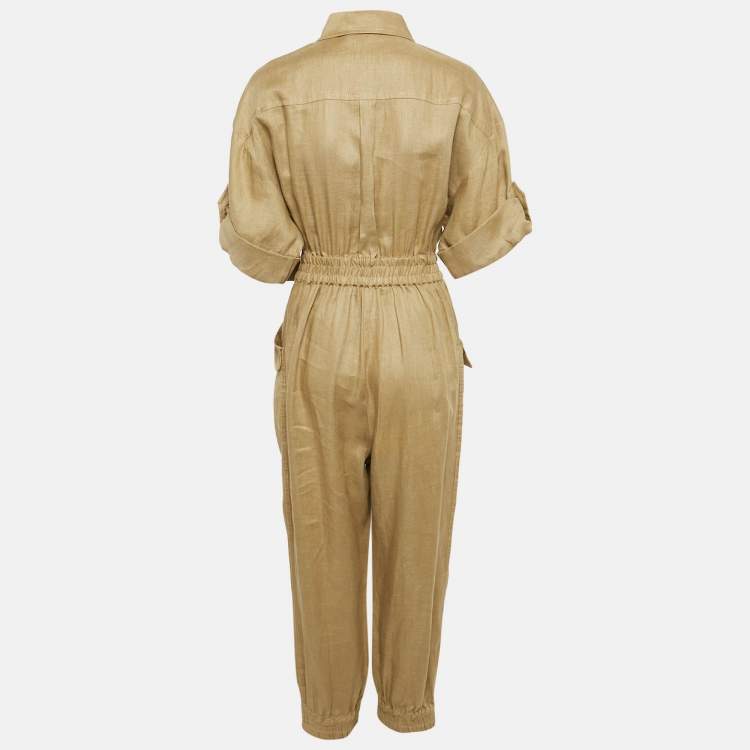 Pre Owned Zimmermann Olive Green Linen Belt Detail Cargo Jumpsuit M