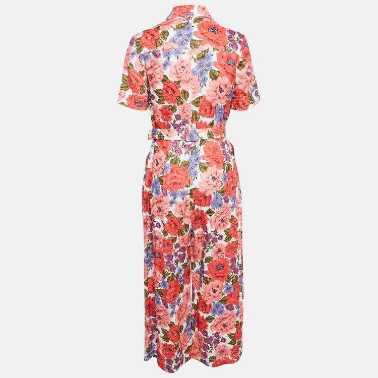 Pre Owned Zimmermann Multicolor Floral Print Linen Belted Jumpsuit M