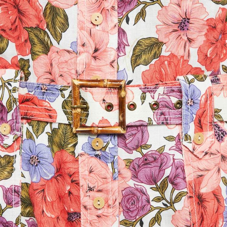 Pre Owned Zimmermann Multicolor Floral Print Linen Belted Jumpsuit M
