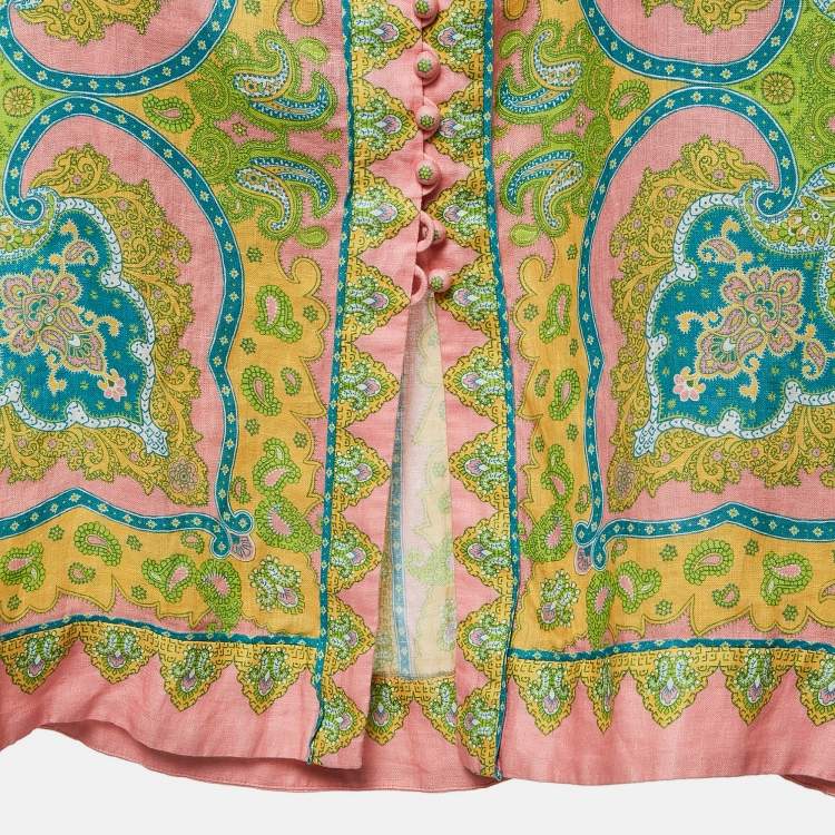مملوكة مسبقًا Zimmermann Multicolor Printed Linen Belted Midi Dress M