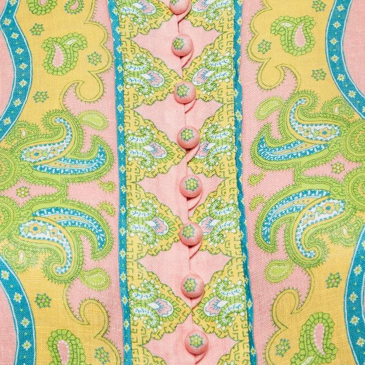 مملوكة مسبقًا Zimmermann Multicolor Printed Linen Belted Midi Dress M
